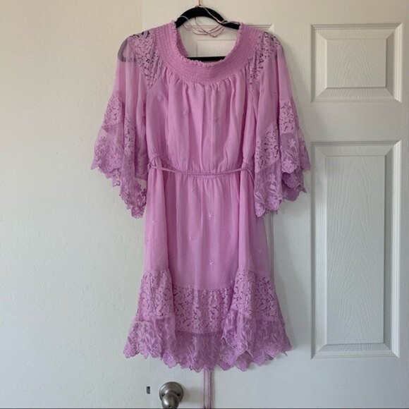 River Island Purple Lace Ruffle Mini Dress Medium - Picture 7 of 7